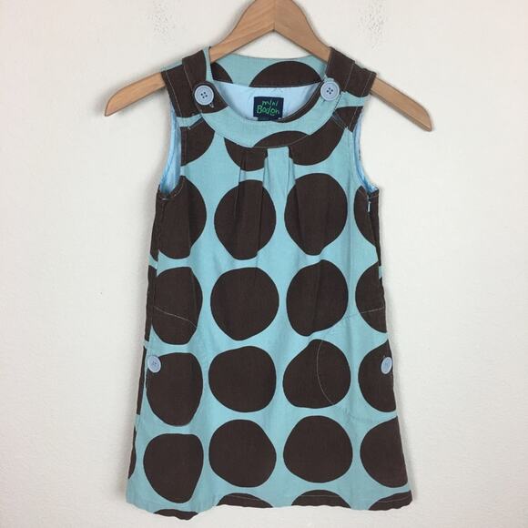 Mini Boden NWOT Teal & Brown Polka-dot Corduroy Dress 7-8
